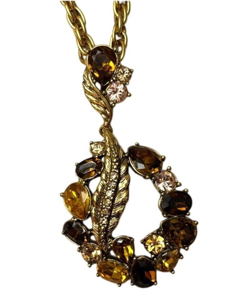 Vintage MONET Amber & Brown Crystal Pendant Signed Statement Necklace | NWT